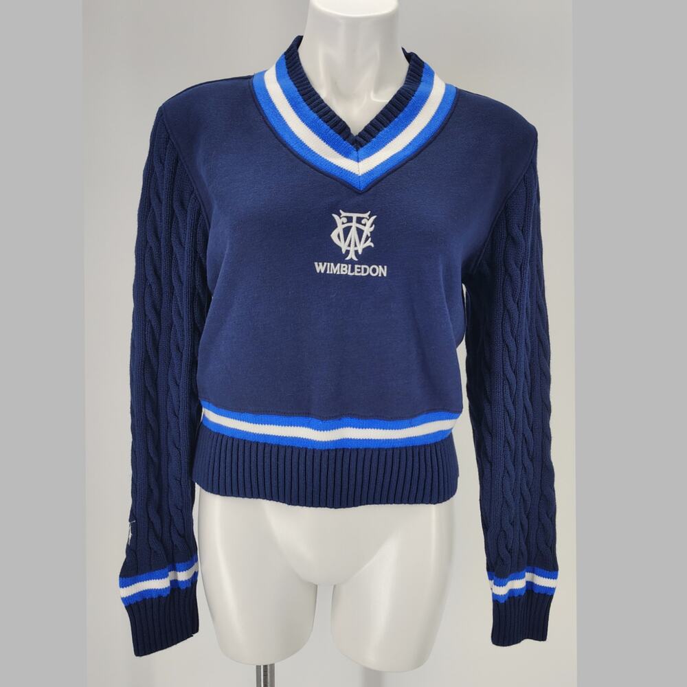 Polo Ralph Lauren Wimbledon 2026 Hybrid Cable Knit Sweatshirt Navy Small - Picture 2 of 16